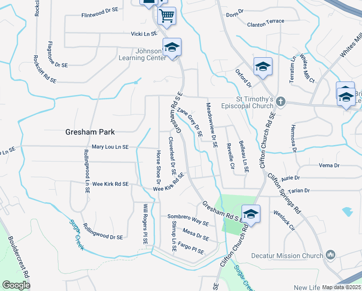 map of restaurants, bars, coffee shops, grocery stores, and more near 2899 Gresham Road South East in Atlanta