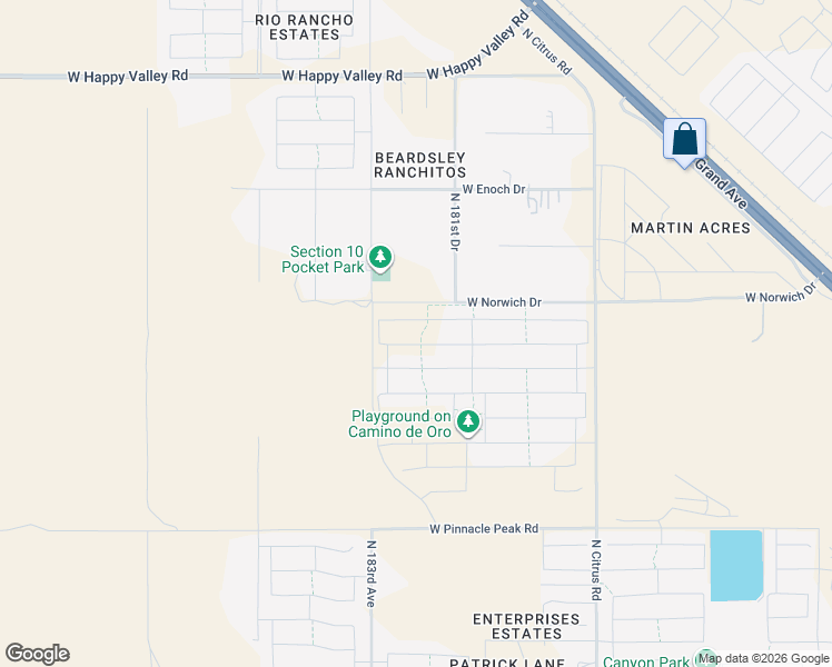 map of restaurants, bars, coffee shops, grocery stores, and more near 24212 North 181st Drive in Surprise