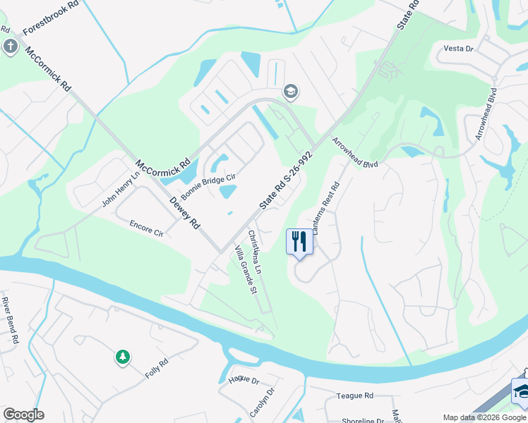 map of restaurants, bars, coffee shops, grocery stores, and more near 1110 Peace Pipe Place in Myrtle Beach