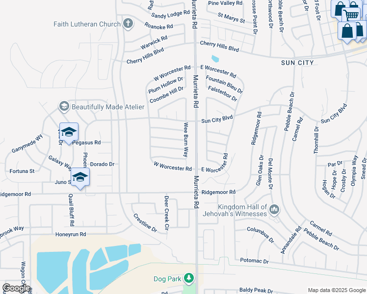 map of restaurants, bars, coffee shops, grocery stores, and more near 25880 Musselburgh Drive in Menifee