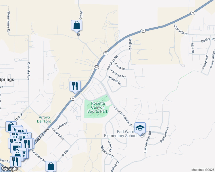 map of restaurants, bars, coffee shops, grocery stores, and more near 45017 Bronze Star Road in Lake Elsinore