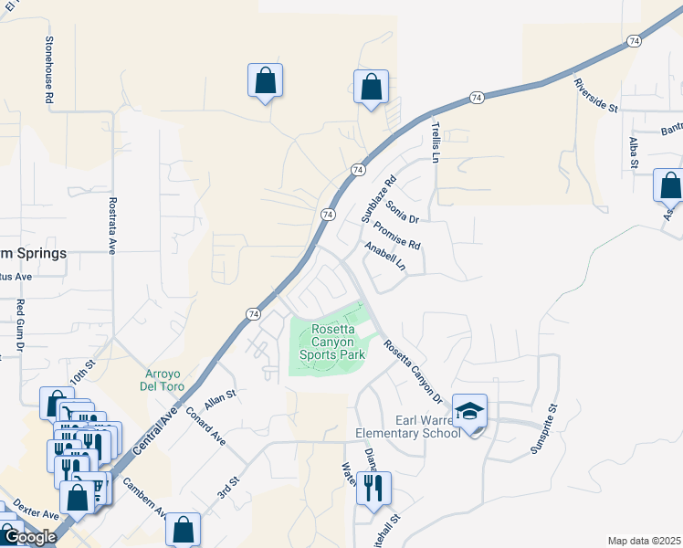 map of restaurants, bars, coffee shops, grocery stores, and more near 39770 Strada Firenze in Lake Elsinore
