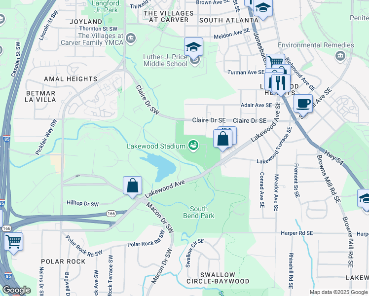 map of restaurants, bars, coffee shops, grocery stores, and more near 70 Claire Drive Southeast in Atlanta