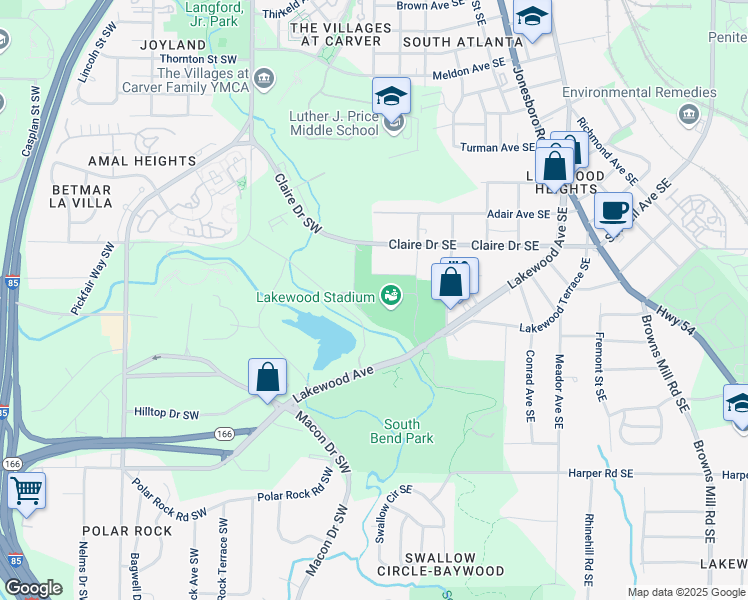 map of restaurants, bars, coffee shops, grocery stores, and more near 70 Claire Drive Southeast in Atlanta
