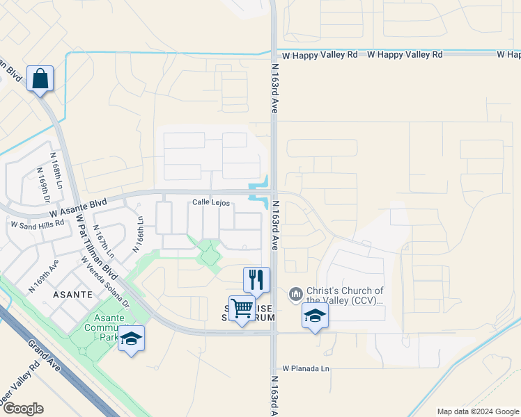 map of restaurants, bars, coffee shops, grocery stores, and more near 16344 West Sand Hills Road in Surprise