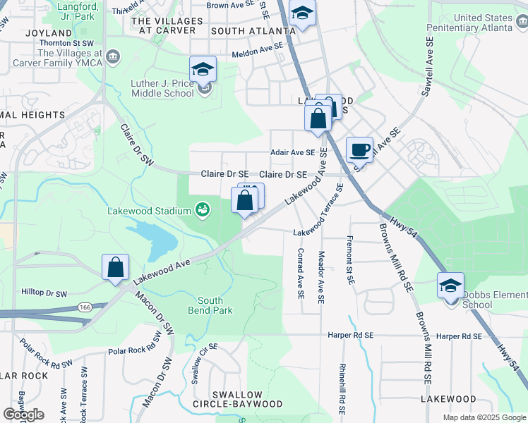 map of restaurants, bars, coffee shops, grocery stores, and more near 1907 Lakewood Avenue Southeast in Atlanta