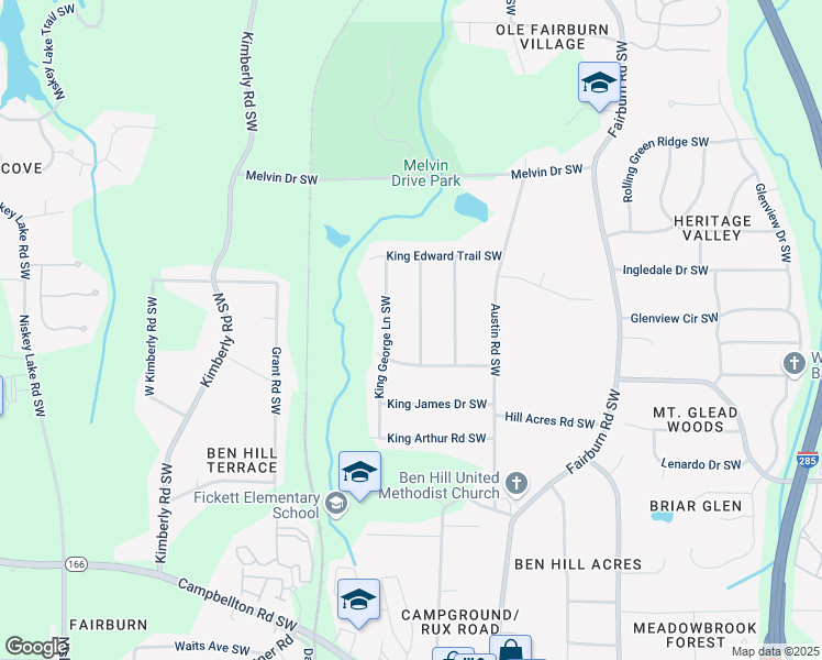 map of restaurants, bars, coffee shops, grocery stores, and more near 1887 King Charles Road Southwest in Atlanta