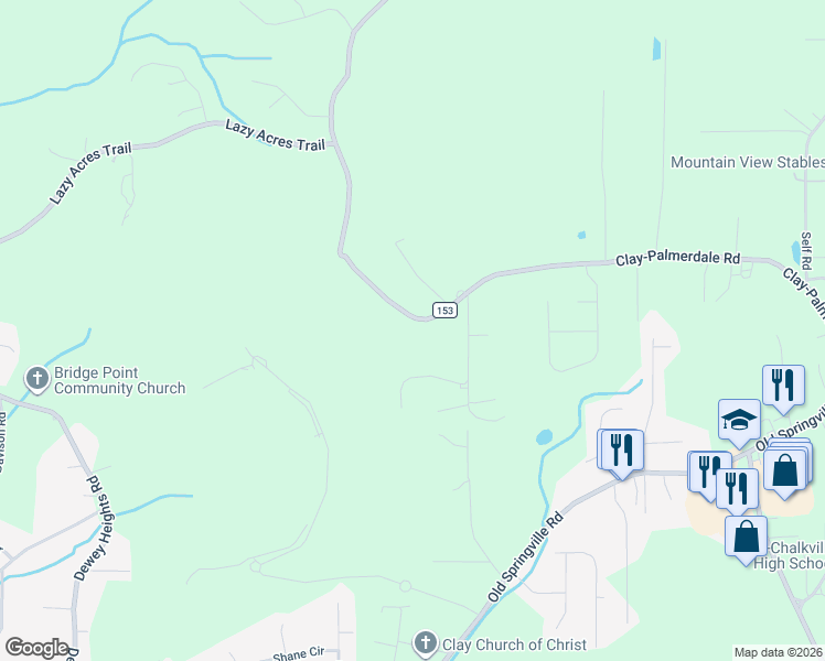 map of restaurants, bars, coffee shops, grocery stores, and more near 6090 Clay-Palmerdale Road in Pinson