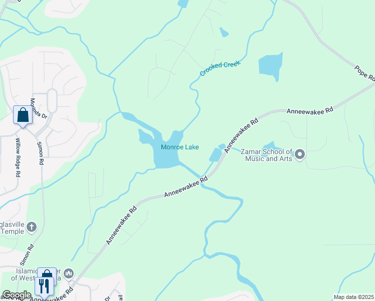 map of restaurants, bars, coffee shops, grocery stores, and more near 3781 Anneewakee Road in Douglasville