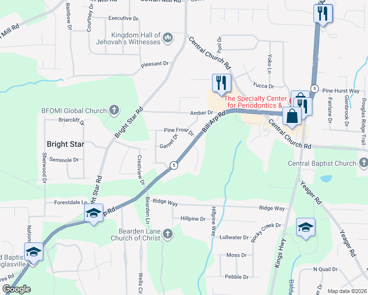 map of restaurants, bars, coffee shops, grocery stores, and more near 3760 Georgia 5 in Douglasville