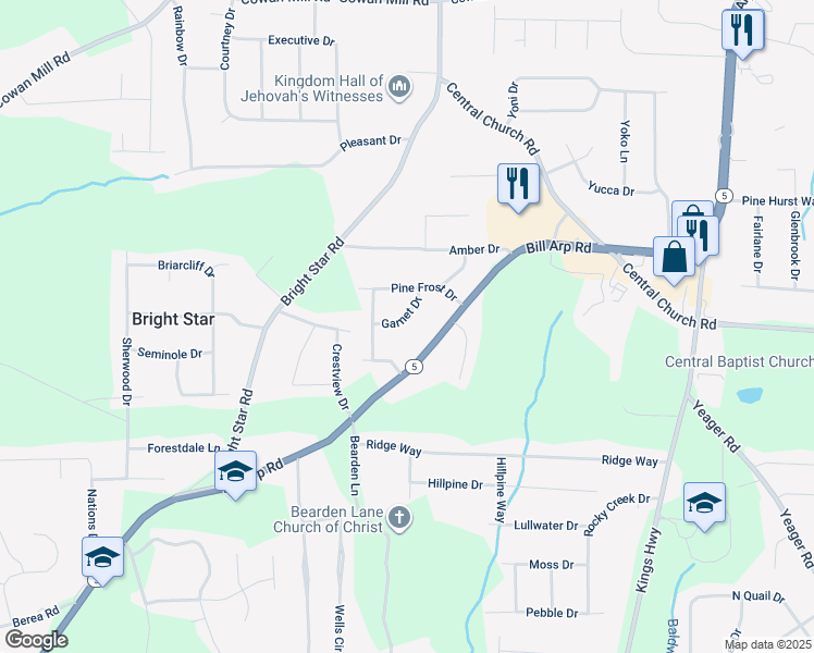 map of restaurants, bars, coffee shops, grocery stores, and more near 6341 Garnet Drive in Douglasville