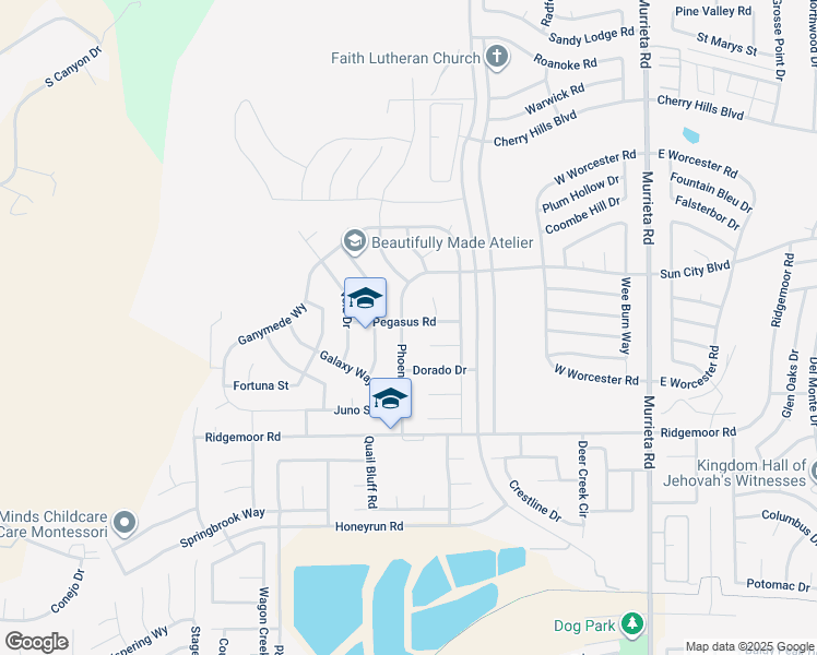 map of restaurants, bars, coffee shops, grocery stores, and more near 28760 Phoenix Way in Menifee