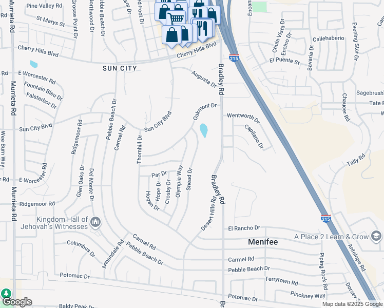 map of restaurants, bars, coffee shops, grocery stores, and more near 28767 Snead Drive in Menifee