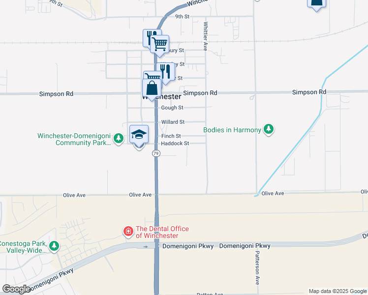 map of restaurants, bars, coffee shops, grocery stores, and more near 33137 Haddock Street in Winchester