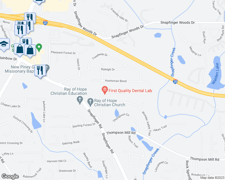 map of restaurants, bars, coffee shops, grocery stores, and more near 4494 Huntsman Bend in Decatur