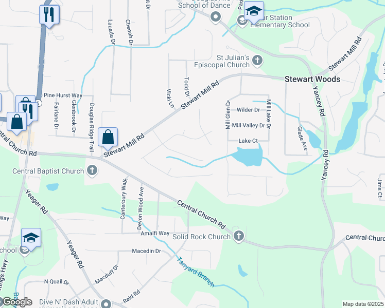 map of restaurants, bars, coffee shops, grocery stores, and more near 3840 Sugar Creek Drive in Douglasville