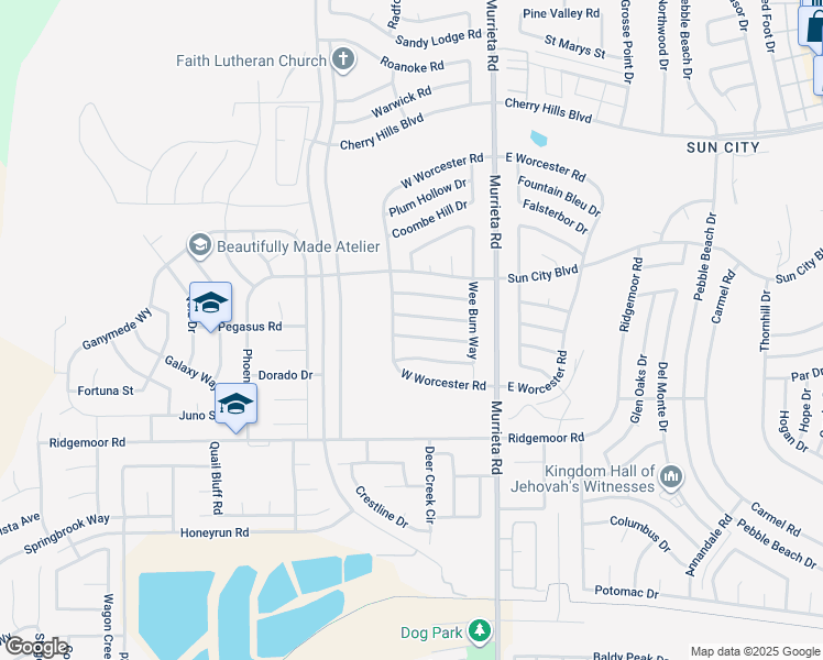 map of restaurants, bars, coffee shops, grocery stores, and more near 25790 Musselburgh Drive in Menifee