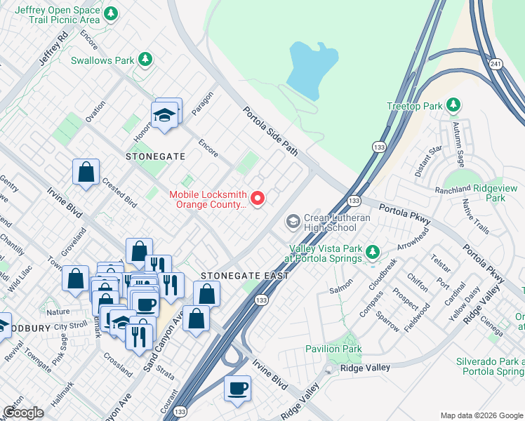 map of restaurants, bars, coffee shops, grocery stores, and more near 30 Somerton in Irvine