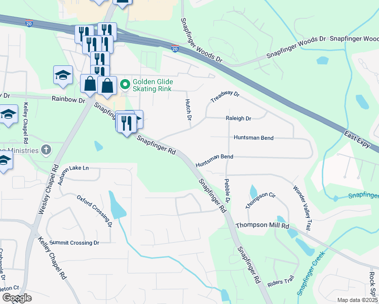 map of restaurants, bars, coffee shops, grocery stores, and more near 2700 Snapfinger Road in Decatur