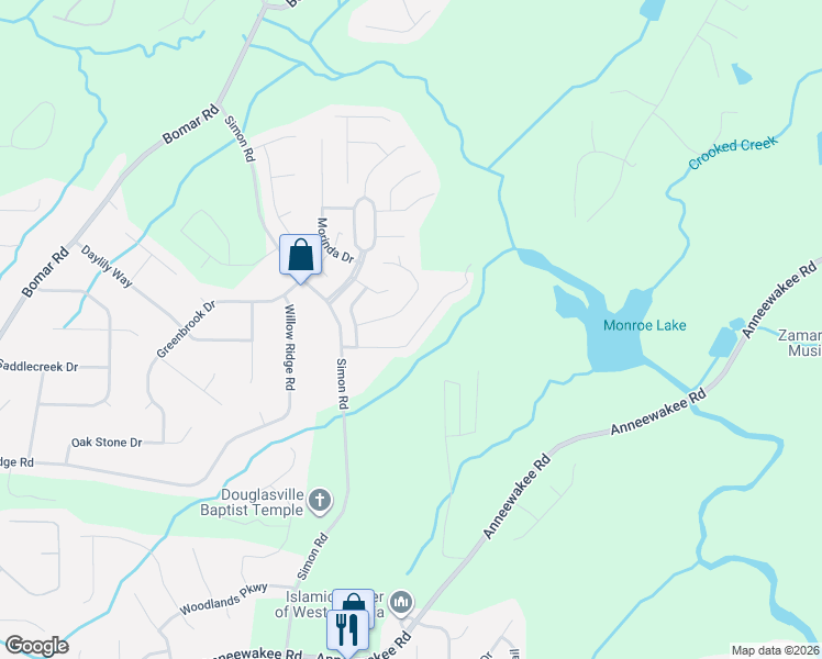 map of restaurants, bars, coffee shops, grocery stores, and more near 3790 Georgia Drive in Douglasville