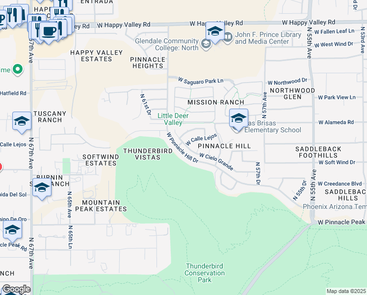 map of restaurants, bars, coffee shops, grocery stores, and more near 5987 West Calle Lejos in Glendale
