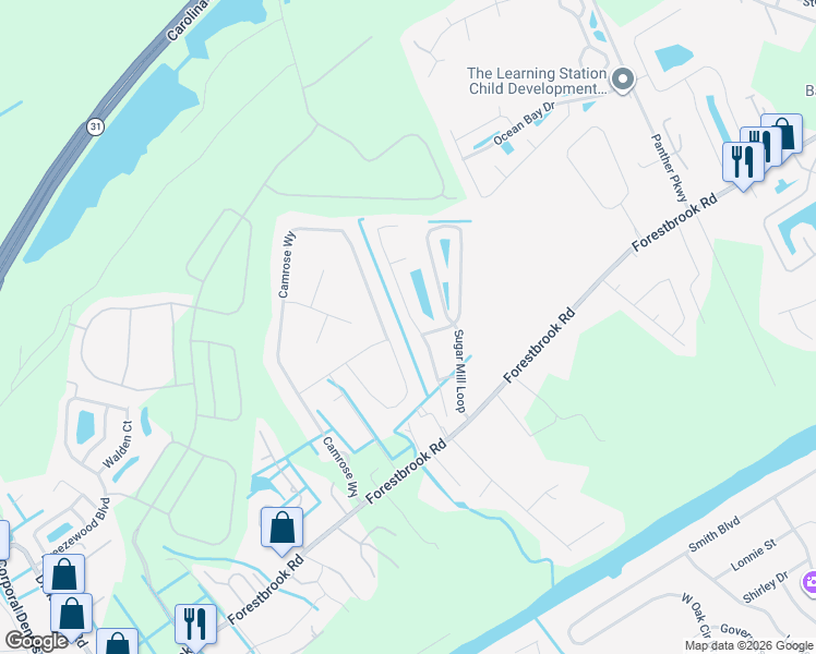map of restaurants, bars, coffee shops, grocery stores, and more near 681 Rambler Court in Myrtle Beach