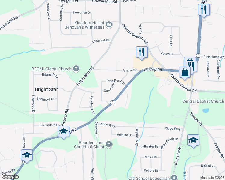 map of restaurants, bars, coffee shops, grocery stores, and more near 6335 Garnet Drive in Douglasville