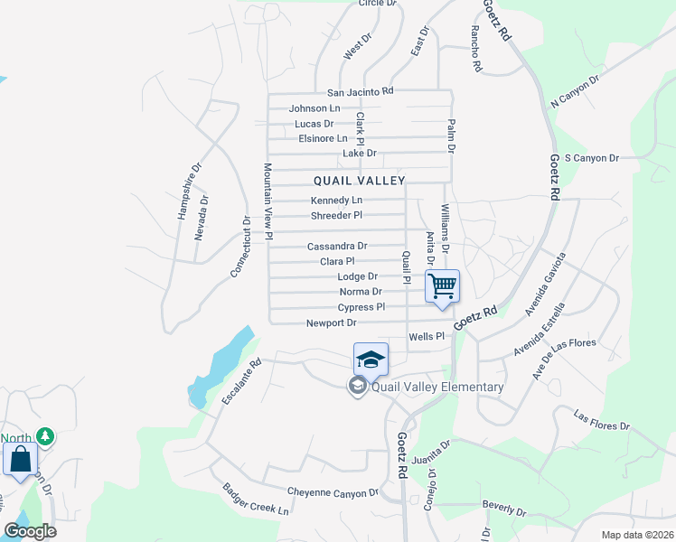 map of restaurants, bars, coffee shops, grocery stores, and more near 23686 Lodge Drive in Canyon Lake