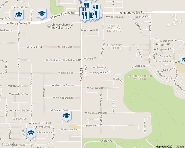 map of restaurants, bars, coffee shops, grocery stores, and more near 23838 North 66th Avenue in Glendale