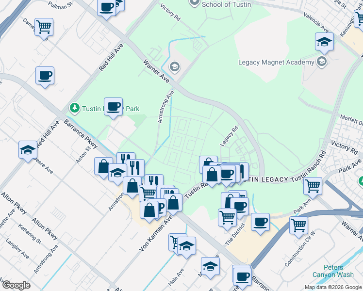map of restaurants, bars, coffee shops, grocery stores, and more near Tustin Ranch in Irvine