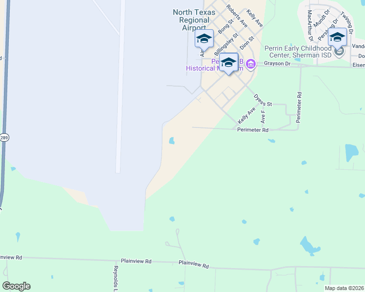 map of restaurants, bars, coffee shops, grocery stores, and more near 5503 Airport Drive in Denison