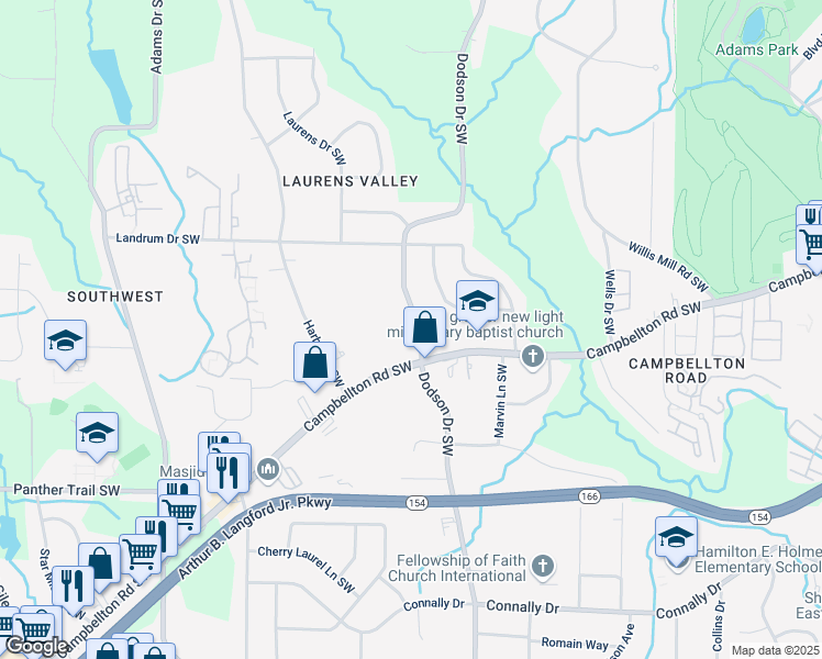 map of restaurants, bars, coffee shops, grocery stores, and more near 1915 Dodson Drive Southwest in Atlanta
