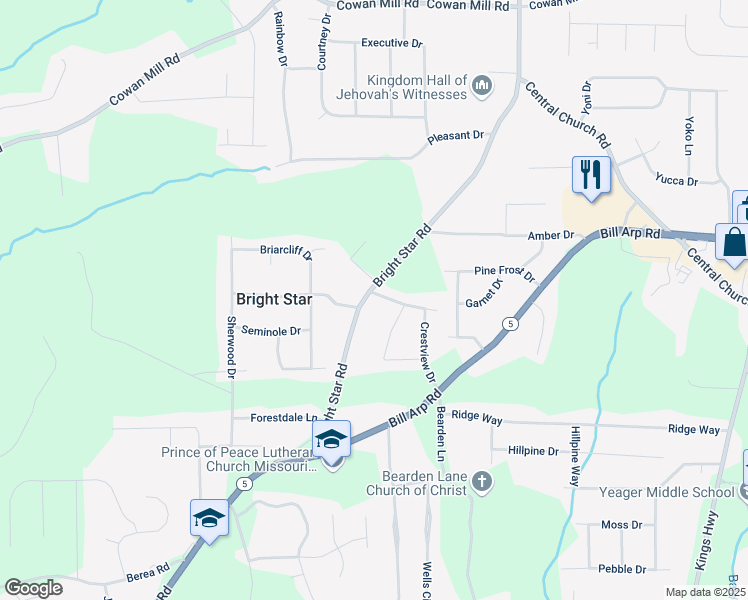 map of restaurants, bars, coffee shops, grocery stores, and more near 3790 Bright Star Road in Douglasville
