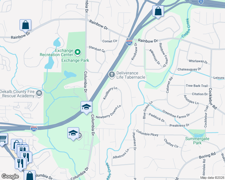 map of restaurants, bars, coffee shops, grocery stores, and more near 2822 Knollberry Lane in Decatur