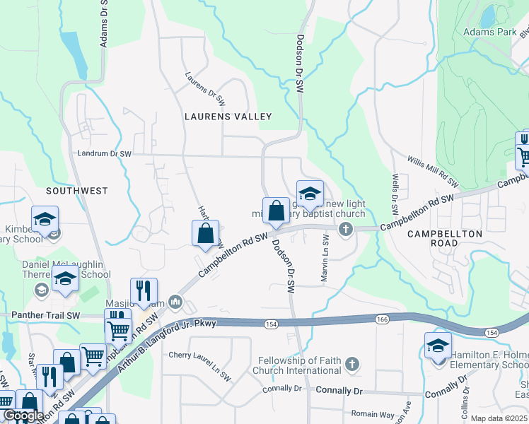 map of restaurants, bars, coffee shops, grocery stores, and more near 1915 Dodson Drive Southwest in Atlanta