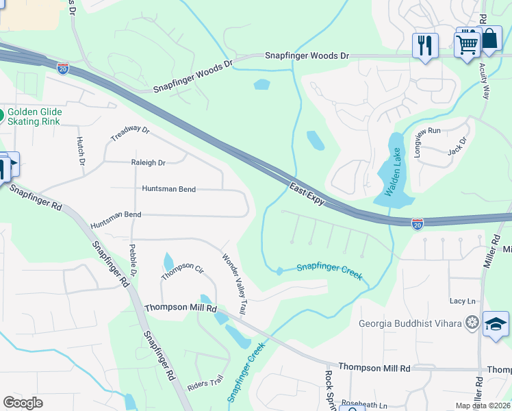 map of restaurants, bars, coffee shops, grocery stores, and more near 4653 Huntsman Bend in Decatur