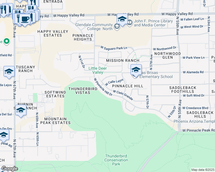map of restaurants, bars, coffee shops, grocery stores, and more near 5987 West Calle Lejos in Glendale