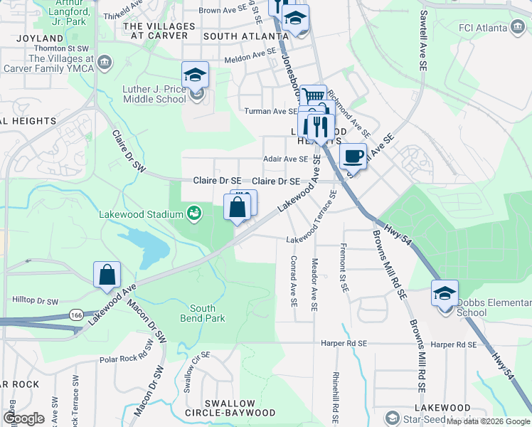 map of restaurants, bars, coffee shops, grocery stores, and more near 1852 Terrace Way Southeast in Atlanta