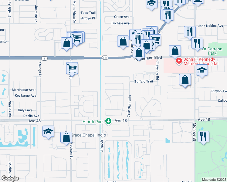 map of restaurants, bars, coffee shops, grocery stores, and more near 81341 Avenida Alamitos in Indio