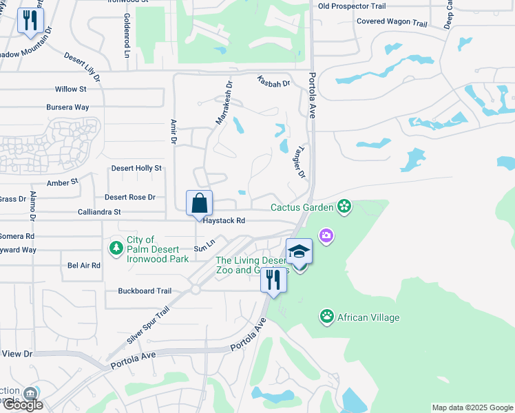 map of restaurants, bars, coffee shops, grocery stores, and more near 47402 Marrakesh Drive in Palm Desert