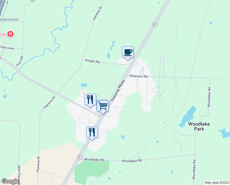 map of restaurants, bars, coffee shops, grocery stores, and more near 4807 Texas 91 in Denison