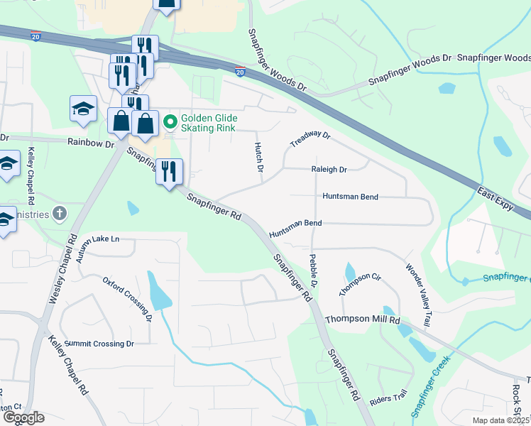 map of restaurants, bars, coffee shops, grocery stores, and more near 2700 Snapfinger Road in Decatur