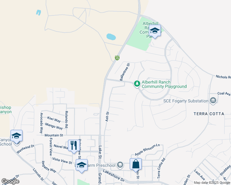 map of restaurants, bars, coffee shops, grocery stores, and more near 3354 Fir Circle in Lake Elsinore