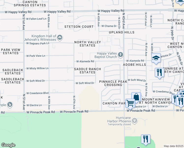 map of restaurants, bars, coffee shops, grocery stores, and more near 4538 West Mariposa Grande Lane in Glendale