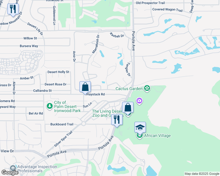 map of restaurants, bars, coffee shops, grocery stores, and more near 47402 Marrakesh Drive in Palm Desert