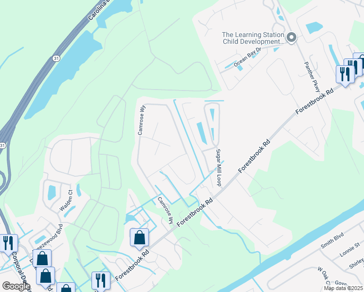 map of restaurants, bars, coffee shops, grocery stores, and more near 342 Camrose Way in Myrtle Beach