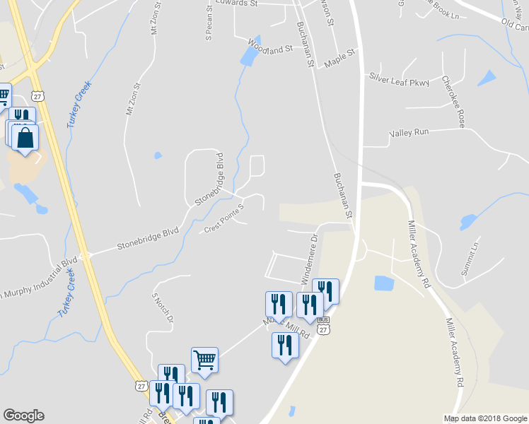 map of restaurants, bars, coffee shops, grocery stores, and more near 225 Creek View Road in Bremen