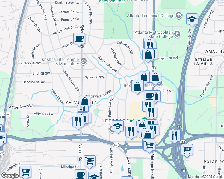 map of restaurants, bars, coffee shops, grocery stores, and more near 1877 Lisbon Dr SW in Atlanta