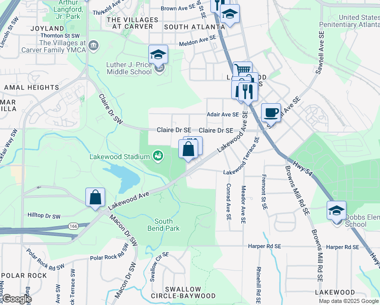 map of restaurants, bars, coffee shops, grocery stores, and more near 1854 Shadydale Avenue Southeast in Atlanta