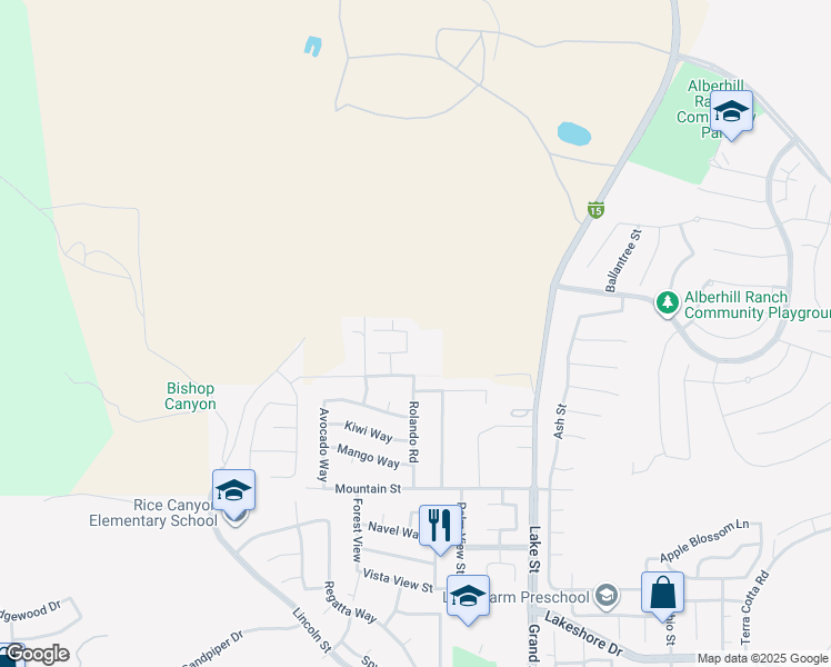 map of restaurants, bars, coffee shops, grocery stores, and more near 28900 Bayberry Drive in Lake Elsinore